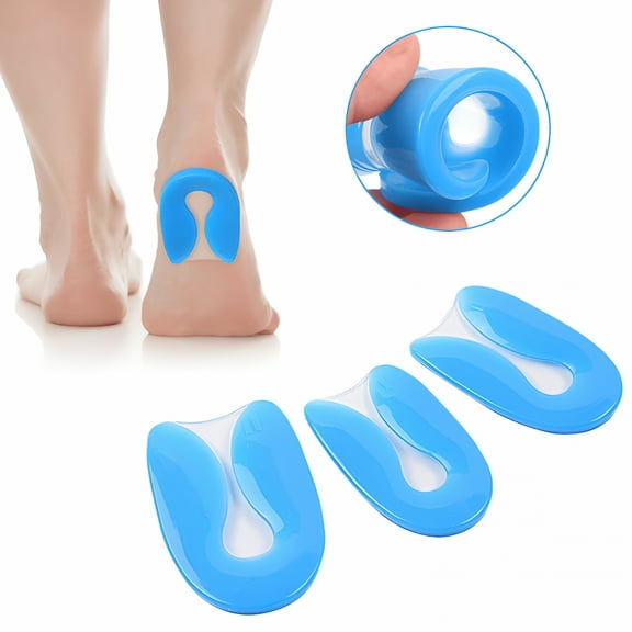 XIRQI 3 Pairs of Silicone U-Shaped Bone Spur Heel Cups, Corrective Heel Support Pads for Plantar Fasciitis and Heel Pain Relief, Shock Absorption Support (S)