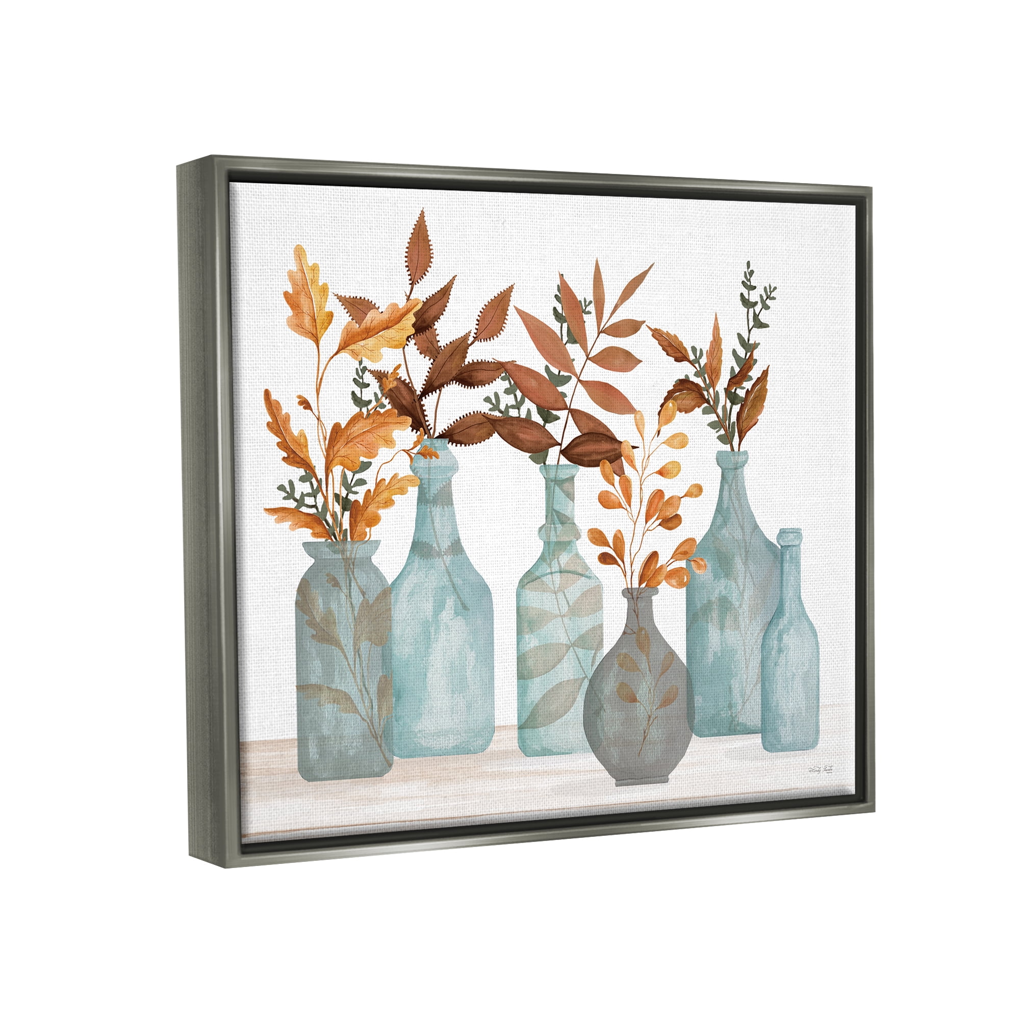 Stupell Varied Botanical Foliage Leaves Botanical & Floral Painting Gray Floater Framed Art Print Wall Art