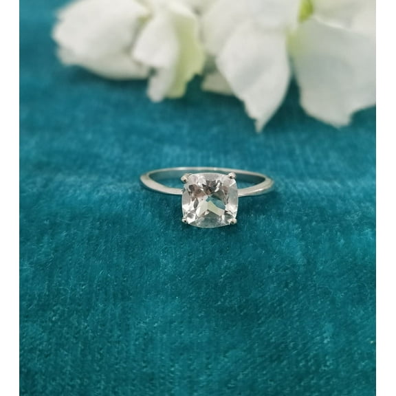 Amazing Crystal Ring - 925 Solid Sterling Ring - Cushion Cut Engagement Ring - Clear Stone Jewelry - Gift for Wife - Crystal Birthstone Ring