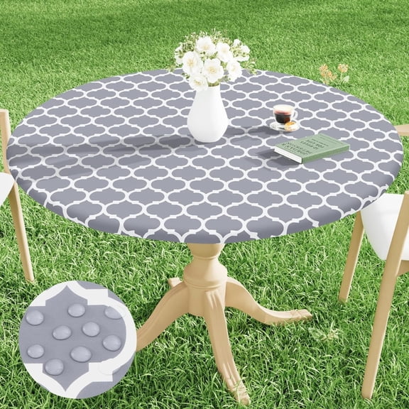 Round Waterproof Tablecloth,1Ă—Round Waterproof Tablecloth,Round Picnic Tablecloth Elastic Fitted Table Covers for Tables Wipeable Flannel Vinyl Tablecloths for Camping Indoor Outdoor Grey