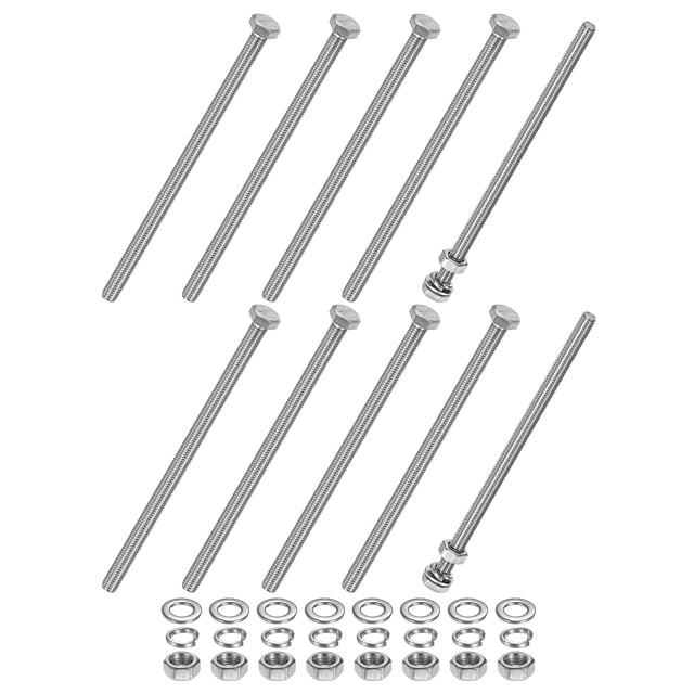 Uxcell Paquete de 10 Tornillos de Cabeza Hexagonal con Tuercas, Arandelas Planas y de Bloqueo M6x120mm
