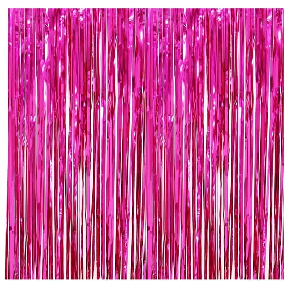 LAMIRO Foil Fringe Curtains 39.4 脳 78.7 in Party Streamers,Hot Pink