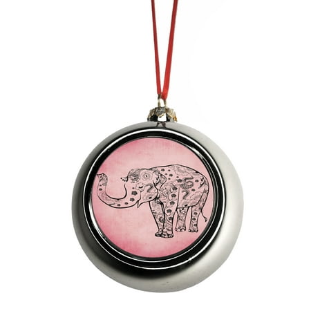 Patterned Elephant Henna In Pink Grunge Bauble Christmas Ornaments