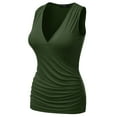 thumbnail image 2 of Doublju Women's V- Neck Sleeveless Shirred Sides Tank Top (Plus Size Available), 2 of 4