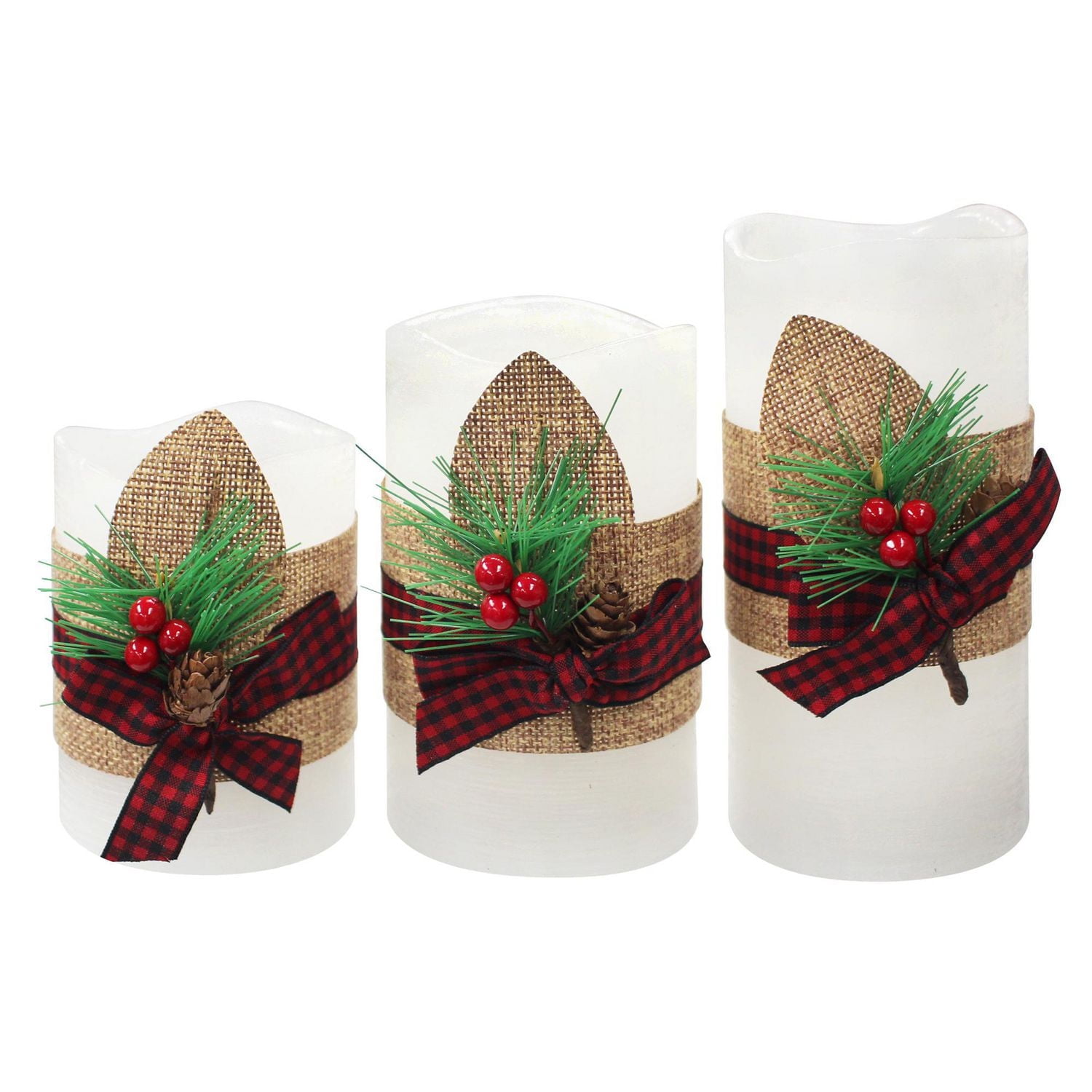 Hometrends Burlap Foliage LED Pillar Candle Set with Remote Control