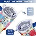 thumbnail image 5 of 40oz Pioneer Patchwork Tumbler with Handle Lid and Straw,Bohemian Style Stitching Colorful Floral Vintage Tumblers Gifts for Women Girls Men Adults（Blue）, 5 of 7