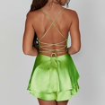thumbnail image 5 of Riforla Women Summer Backless Short Romper Satin Mini Dress Cowl Neck Tie-Up Spaghetti Strap Jumpsuits Party Clubwear Dresses for Women Green M, 5 of 6