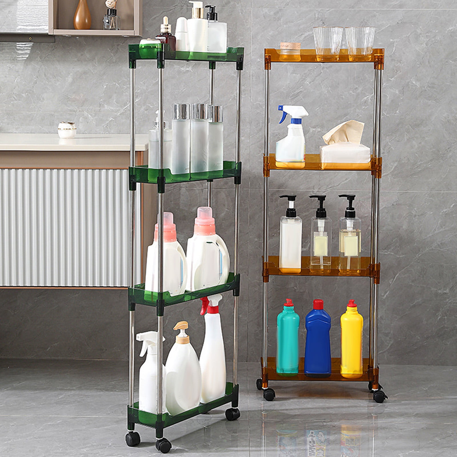 Viadha Slim Rolling Storage Cart for Laundry Room Organization, 4 Tier