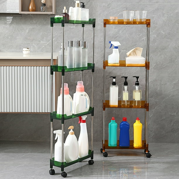 Carrito de Almacenamiento Rodante Delgado, Estantería Móvil de 4 Niveles, Organizador de Espacio Estrecho, Fácil Montaje, Diseño Compacto, Organizador para Cocina, Baño y Lavandería, Tamaño 102 X 35