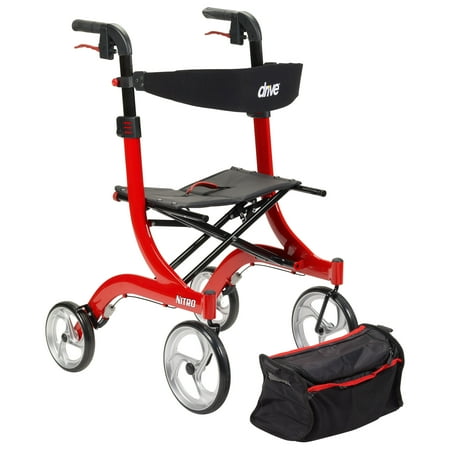 Drive Medical Nitro Euro Style Rollator Rolling Walker, Red