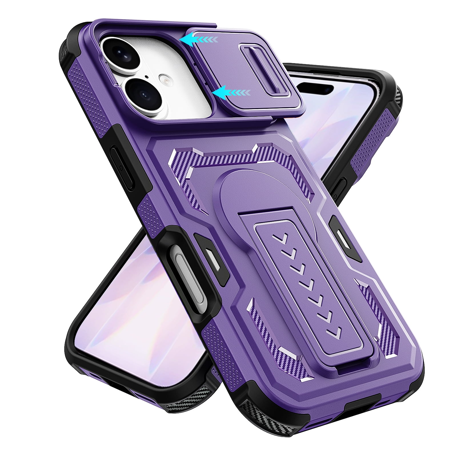 Decase for iPhone 17 Case,Upgrade Slide Lens Cover & Kickstand,Heavy Duty Bumper Shockproof Case,Rugged PC+TPU Hybrid Back Cover for iPhone 16 Pro/17,Purple