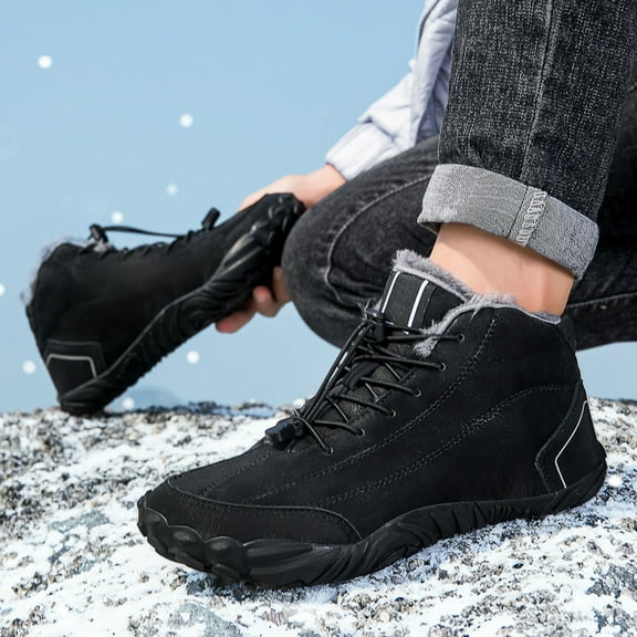 KANG Winter Ankle Boots With Fleece Elastic Lace Up Mid Top Slip Boots For Cold Weather Comfort