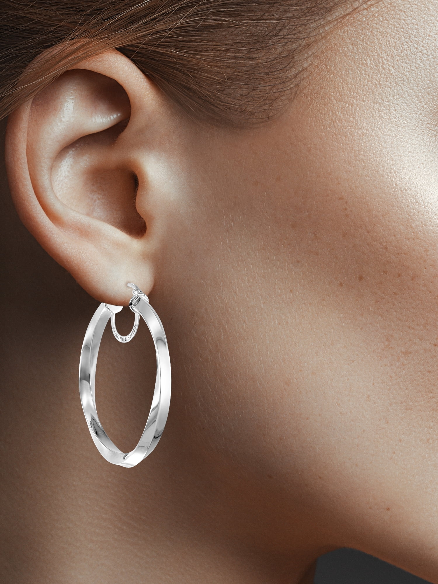 Simone I. Smith Sterling Silver Platinum Tone High Polished Slow Twist Round Hoop Earrings