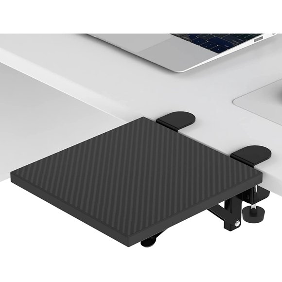 Ergonomics Desk Extender Tray, 9.5"x9.1" Punch-Free Clamp on, Foldable Keyboard Drawer Tray, Table Mount Arm Wrist Rest Shelf, Computer Elbow