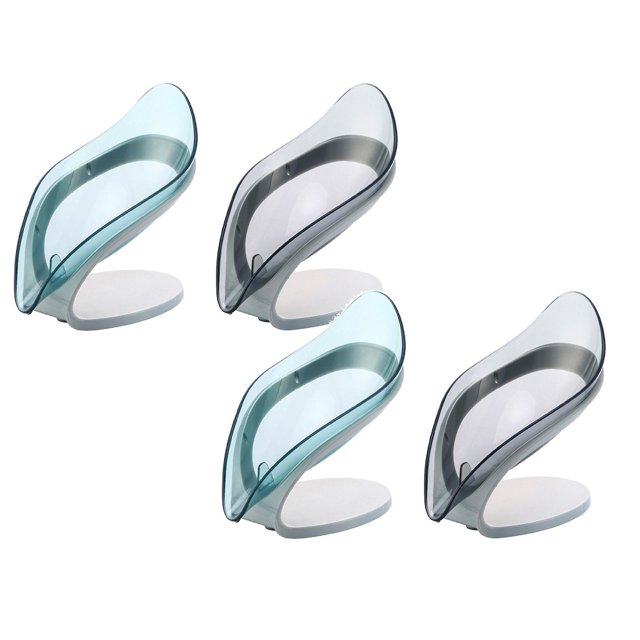 Oleegame 2PC Spoon And Lid Rest Leaf Tray Rack Bathroom Accessories Drain Plastic Box Windowsill Leaf Drain Soap Seat Box Bathroom Soap Storage Box Blue