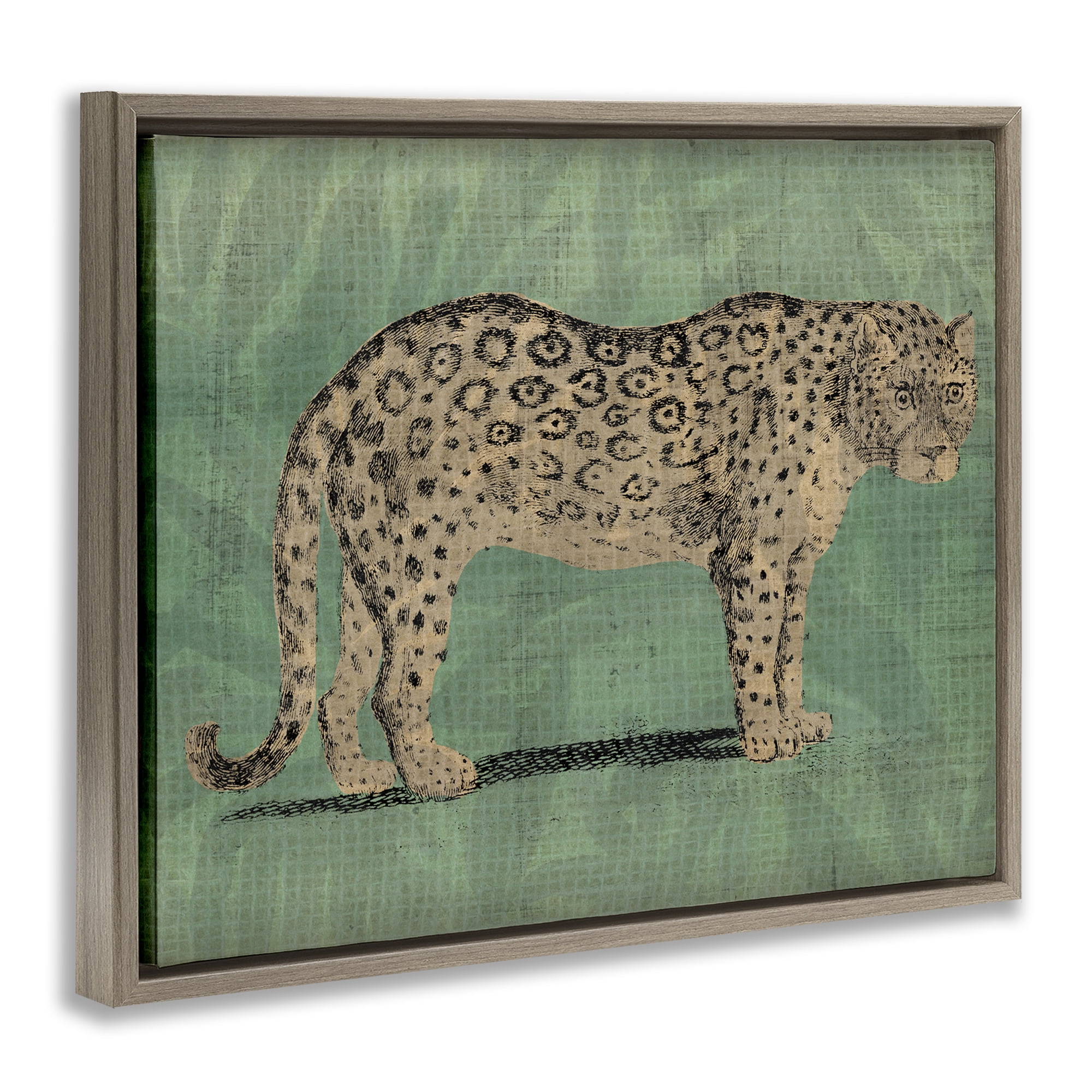Stupell Industries Traditional Cheetah on Green Animals & Insects Painting Brown Floater Framed Canvas Art Print Wall Art, 21 x 17