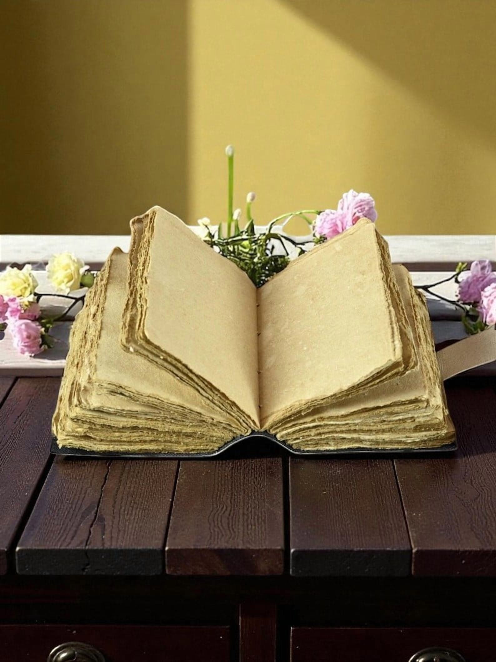 Handmade Leather Journal with Colorful Deer & Floral Artwork – 5x7 Inch Notebook, 200 Handmade Deckle Pages, Vintage Clasp, Artistic Writing Diary