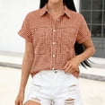 thumbnail image 5 of MYAOYI Womens Tops Gingham Checkered Short Sleeve Shirts, Button Down with Pockets, 5 of 7