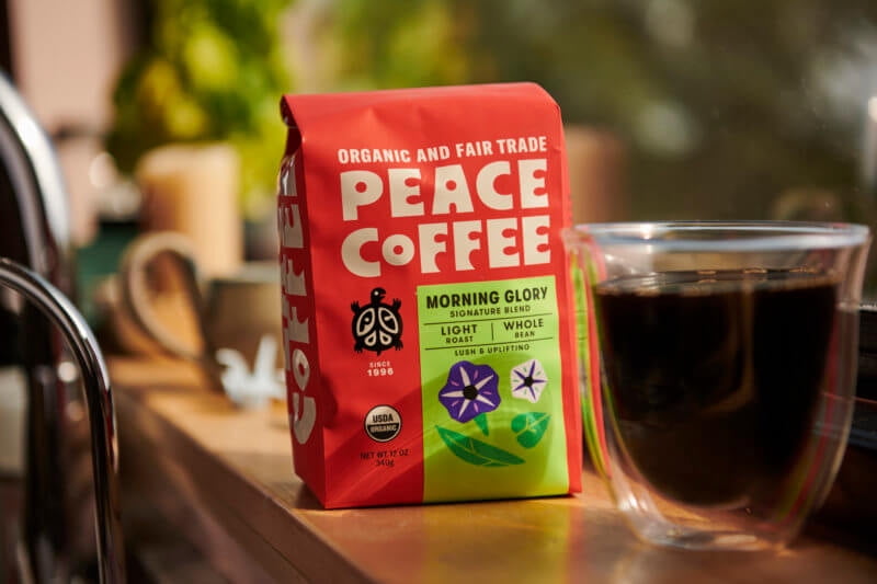 (Pack of 6), Peace Coffee Organic Morning Glory Signature Blend Coffee — Whole Bean, 12 oz