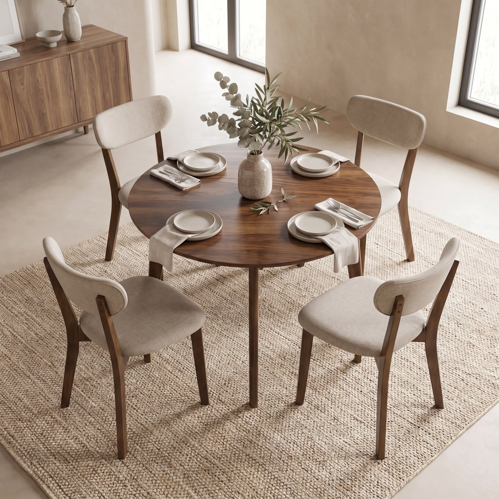 Furnibear Dining Chairs Set of 2 Upholstered Mid-Back Chairs with Solid Rubber Wood Frame for Kitchen Dining Room Living Room Home, White