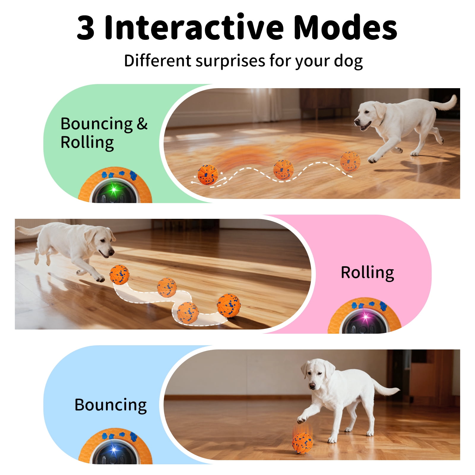 JoyBruko Interactive Dog Toys Ball, Moving Dog Toys to Keep Them Busy, Automatic Self Rolling & Bouncing, Soft E-TPU Material IPX7 Waterproof, Enrichment for Small Medium Large Breeds, Orange
