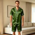 thumbnail image 6 of Men Satin Pajama Set Sleepwear for Man Summer Short Sleeve Button-Down Shirt & Shorts Pajamas 2 Piece Home Clothes Short Suit Green L, 6 of 6