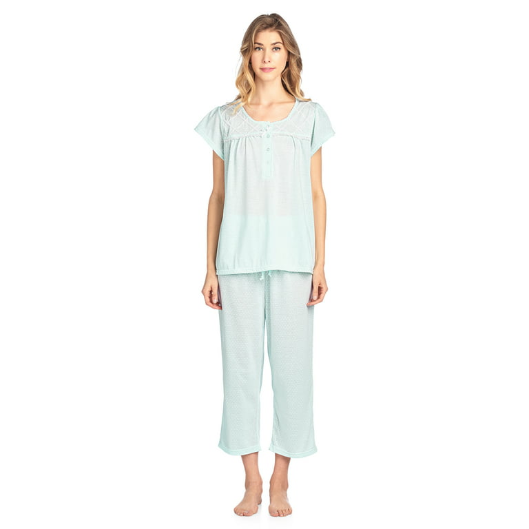 Casual Nights Women's Short Sleeve Lace Dot Capri Pajama Set