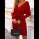thumbnail image 5 of Vestido Ajustado de Larga para Mujer, Cuello en V, Punto , Aberturas Laterales y Cinturón. Vino Tinto XL, 5 of 10