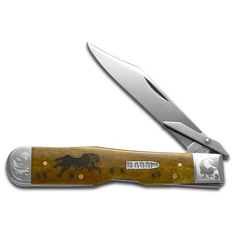 Case Xx Antique Bone Running Cheetah 1 200 Stainless Pocket Knife