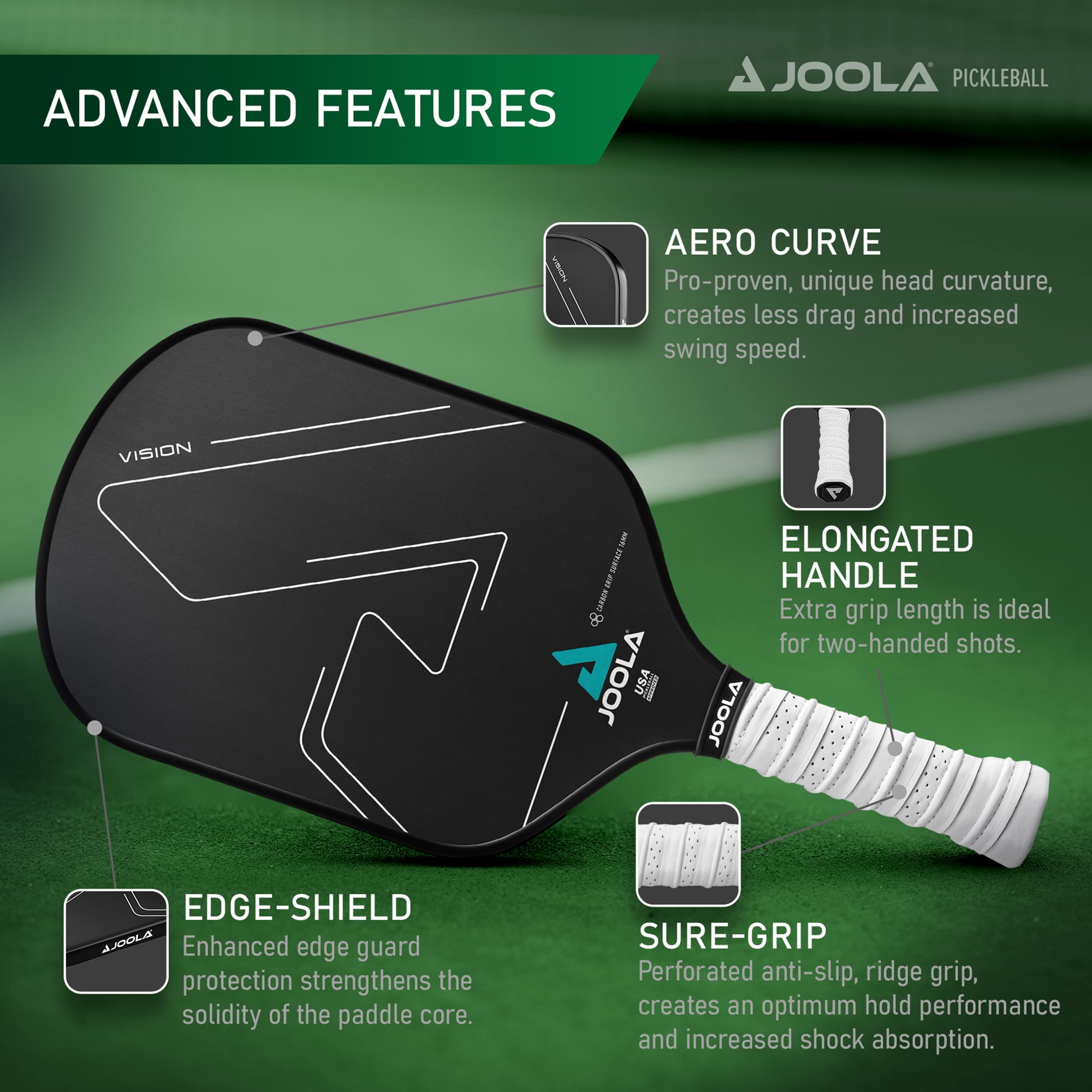 JOOLA Vision CGS 16mm Pickleball Paddle, Black, Weight 7.8 ounces