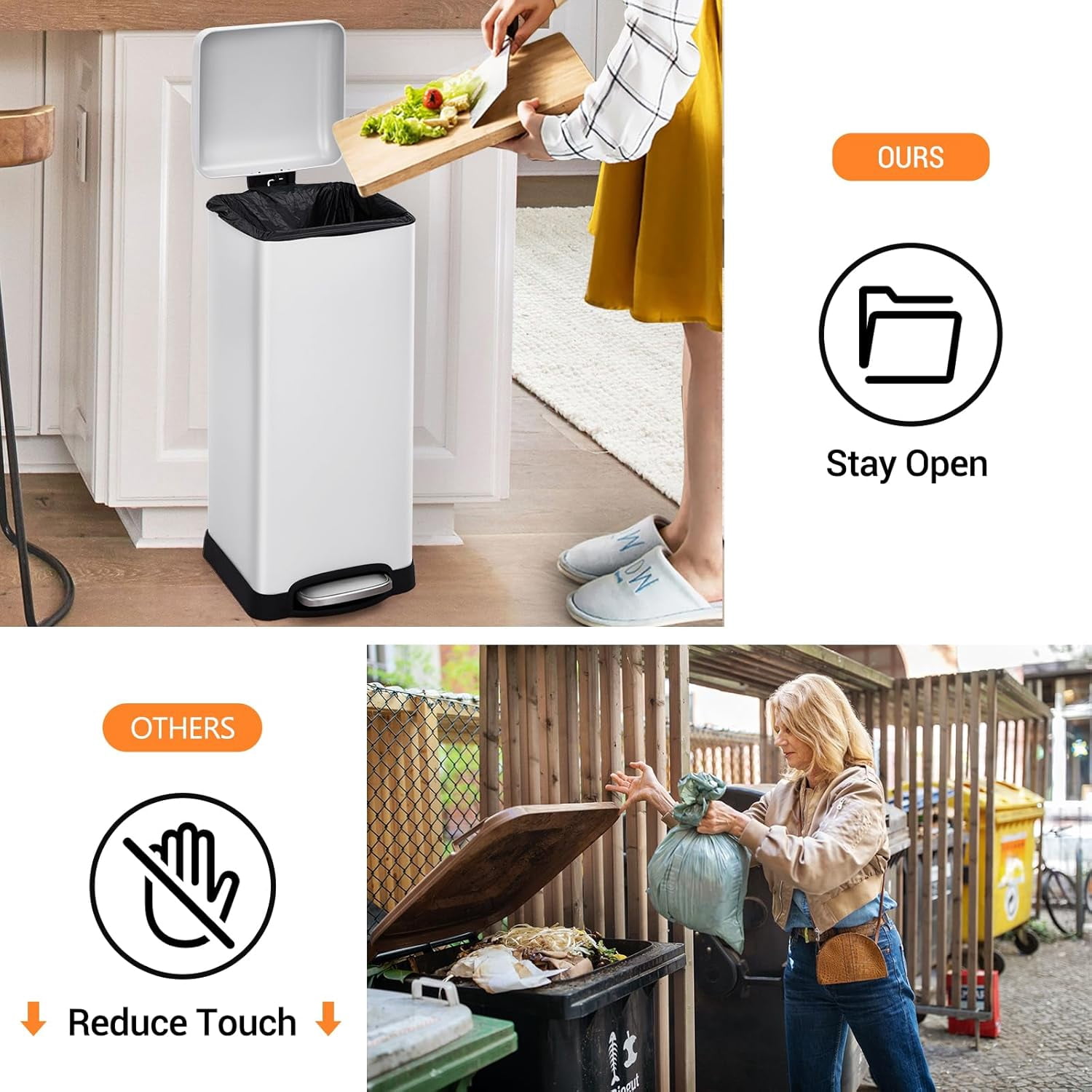 GAOMON 8 Gallon Kitchen Trash Can, Fingerprint-Proof Stainless Steel Garbage Can with Soft Close Lid, Foot Pedal, Removable Inner Bucket for Home, Office, Bedroom, Bathroom,White