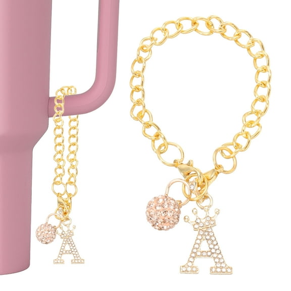 Uxcell Initial Charm Keychain for Cup Holder, Bling Crown Letter A