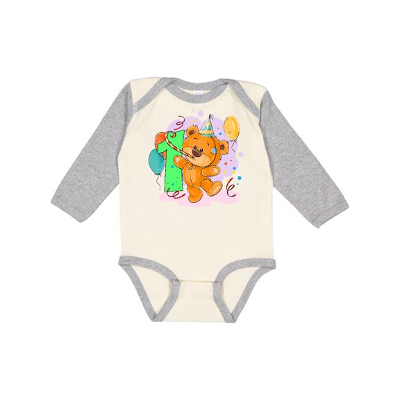 Inktastic 1st Birthday Teddy Bear Boys or Girls Long Sleeve Baby Bodysuit