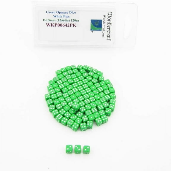Green Opaque Dice with White Pips D6 5mm (13/64in) Pack of 120 Wondertrail