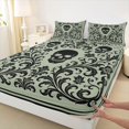thumbnail image 4 of Feelyou Boho Damask Floral Bed Sheets, Mandala Skull Full Size Sheets, Sage Green Black, 4-Piece, 1 Flat Sheet, 1 Fitted Sheet and 2 Pillowcases, 4 of 5