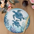 thumbnail image 3 of Ocean Blue Turtles Round 13 Inch Placemats Set of 6, Coastal Octopus Coral Nautical Starfish HeatResistant Non Slip Place Mats for Dining Table, Wipeable Braided Kitchen Table Mats for Housewarming, 3 of 9