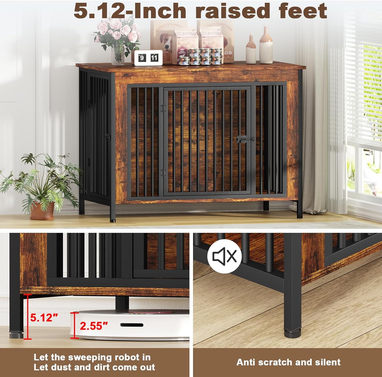 POAO 47.24" L Dog Crate Furniture for Dog, Heavy Duty Dog Crate for Large Dog(65-92 Pounds), Dog Kennel Furniture Indoor as TV Stand, Brown