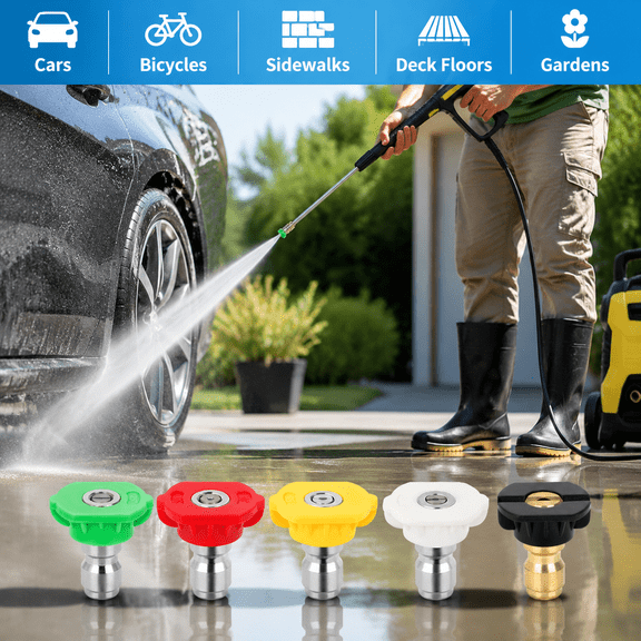 5PCS Pressure Washer Tips, Universal Pressure Washer Nozzle Tips, Power Washer Nozzle Tips for 1/4'' Quick Connect, 4500 PSI Multiple Degrees Pressure Washer Spray Nozzle