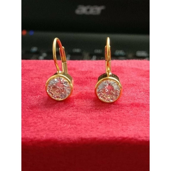 Diastar Jewels 4Ct Round Cubic Zirconia Women's Lever Back Earrings 14K Yellow Gold Finish