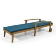 thumbnail image 5 of Lucknow Outdoor Acacia Wood Chaise Lounge with Water Resistant Cushion, Teak and Blue, 5 of 9