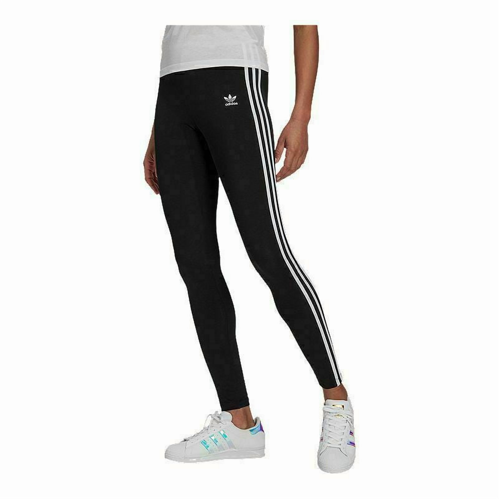 Adidas Originals H09426 Women Black Cotton Pull On Classic 3-Stripes Tights AC84 (Regular,S)