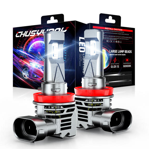 CHUSYYRAY H8 H9 H11 LED Headlight Bulbs for Low Beam/High Beam 6000K White, Pack of 2