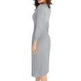 thumbnail image 3 of SAYOO Women Spring Dress with Waist Belt, Plain Color Long Lantern Sleeve Crew Neck Knitted Pleated Dress, Ladies Fall Midi One-Piece, 3 of 7