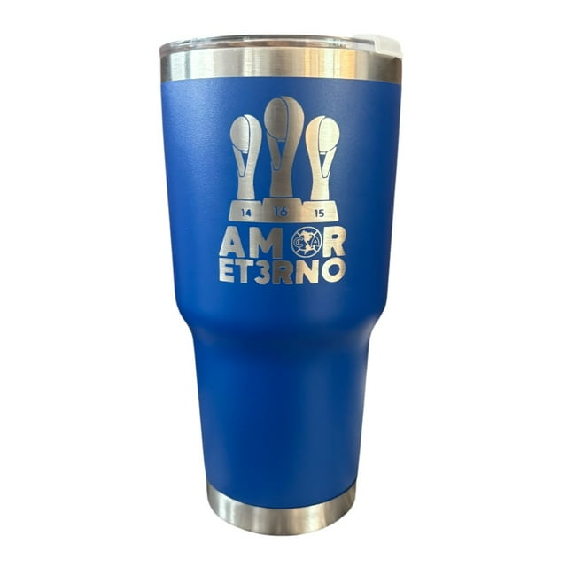Termo de acero inoxidable color Azul, Club América, capacidad de 887 mililitros