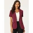 thumbnail image 3 of DARING DIVA Women's Short Sleeve Blazer Button Office Suit Jacket M Dark Red, 3 of 6