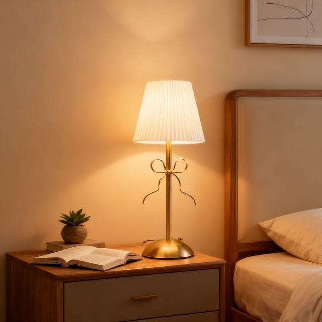 Lámpara De Mesa Pequeña Lazo, Lámpara De Mesa Plisada Recargable, Linda Pantalla Tela Decorativa, Lámparas Inalámbricas Escritorio, Luz LED Para Mesita Noche Para Dormitorio