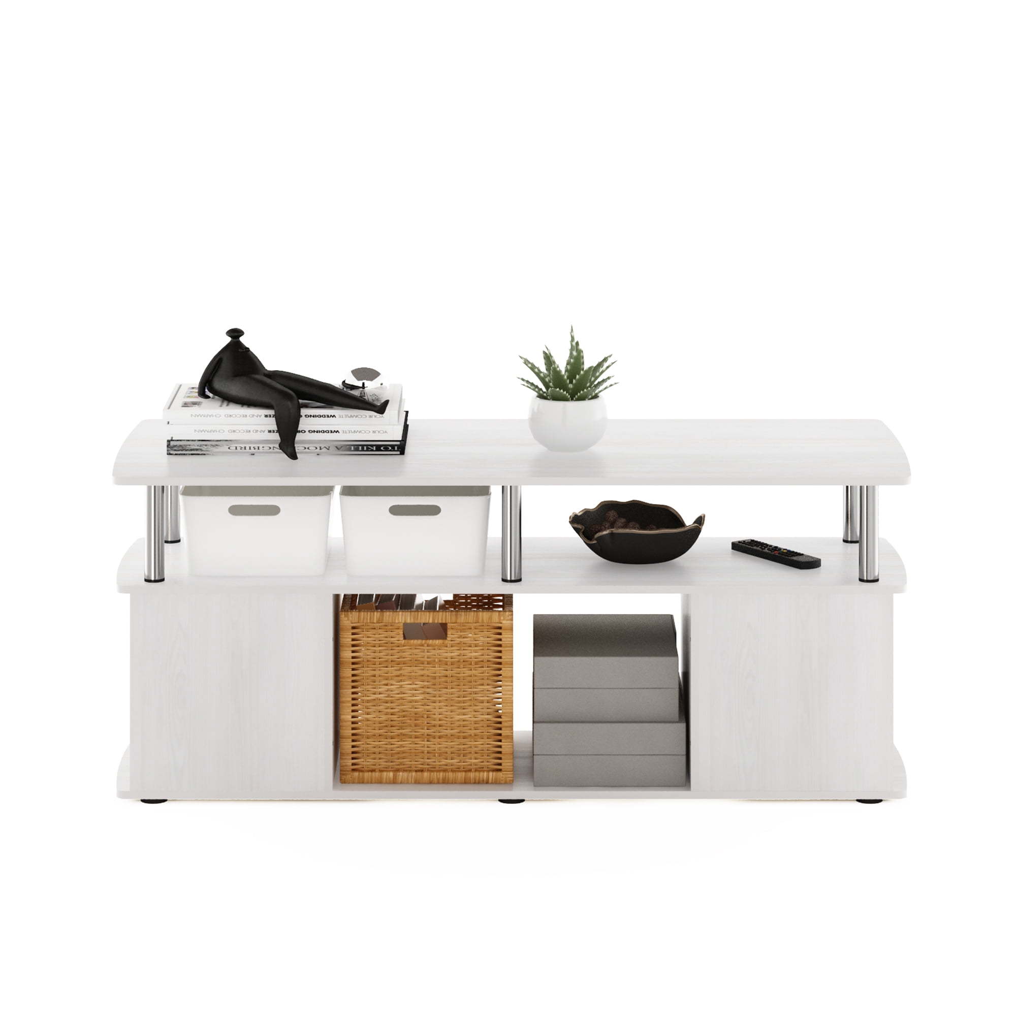 Furinno JAYA Utility Design Coffee Table, White Oak, Stainless Steel Tubes