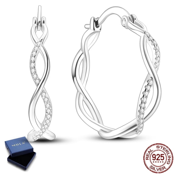 MULA European Original Sparkling Weave 925 Sterling Silver Hoop Earrings Cubic Zirconia For Women Jewelry Birthday Gift with Box