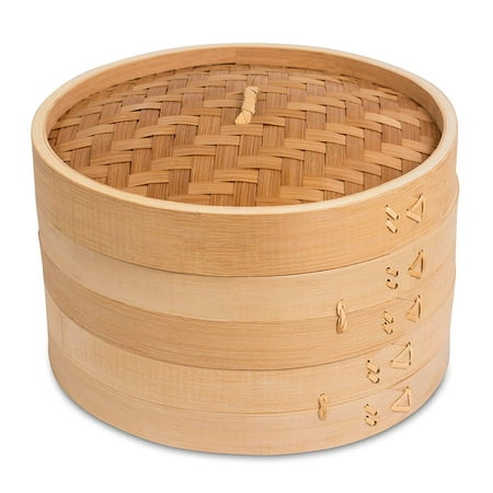 BirdRock Home 10 Inch Bamboo Steamer | Classic Traditional Design | Healthy Cooking | Great for dumplings, vegetables, chicken, fish | Steam Basket |