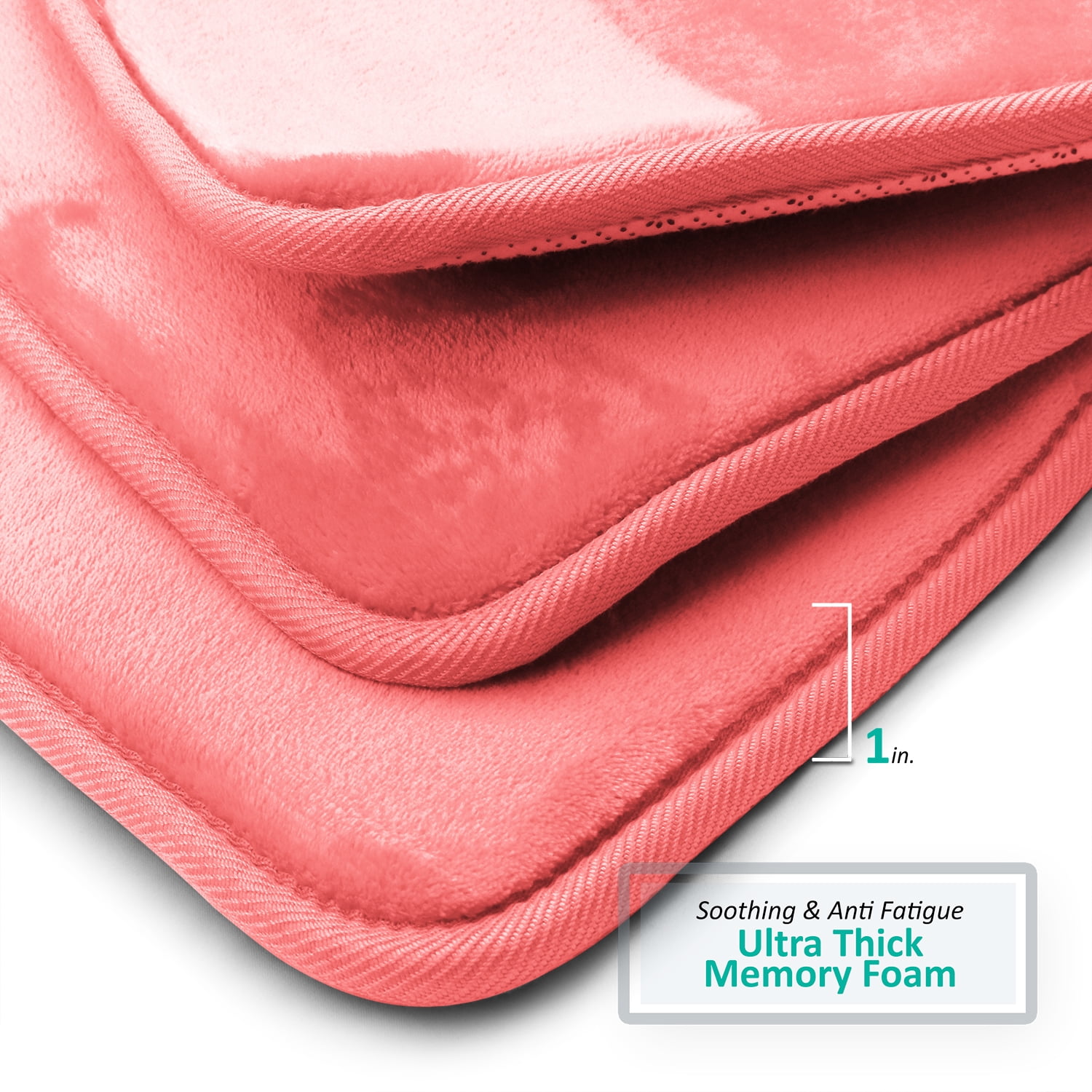2 Piece Premium Memory Foam Bathroom Mat Set - Absorbent Luxury Plush Non Slip Carpet for Tub Shower & Bath Room, Soft Floor Mats, Machine Washable - 17x24 Plus 20x32 Inch Bath Rugs, Coral Pink